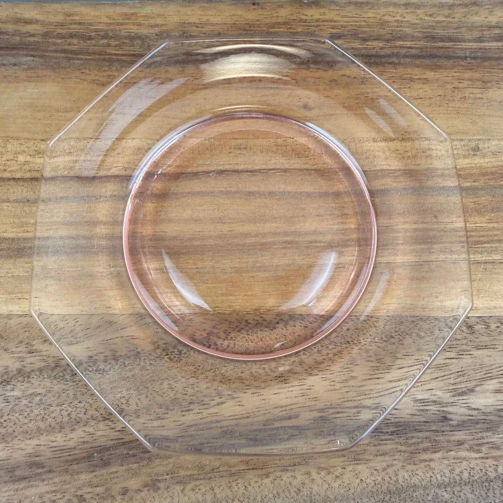 Vintage Pink Depression Glass Octagonal Salad Plate Art Deco 8.25 Inch Set of 4
